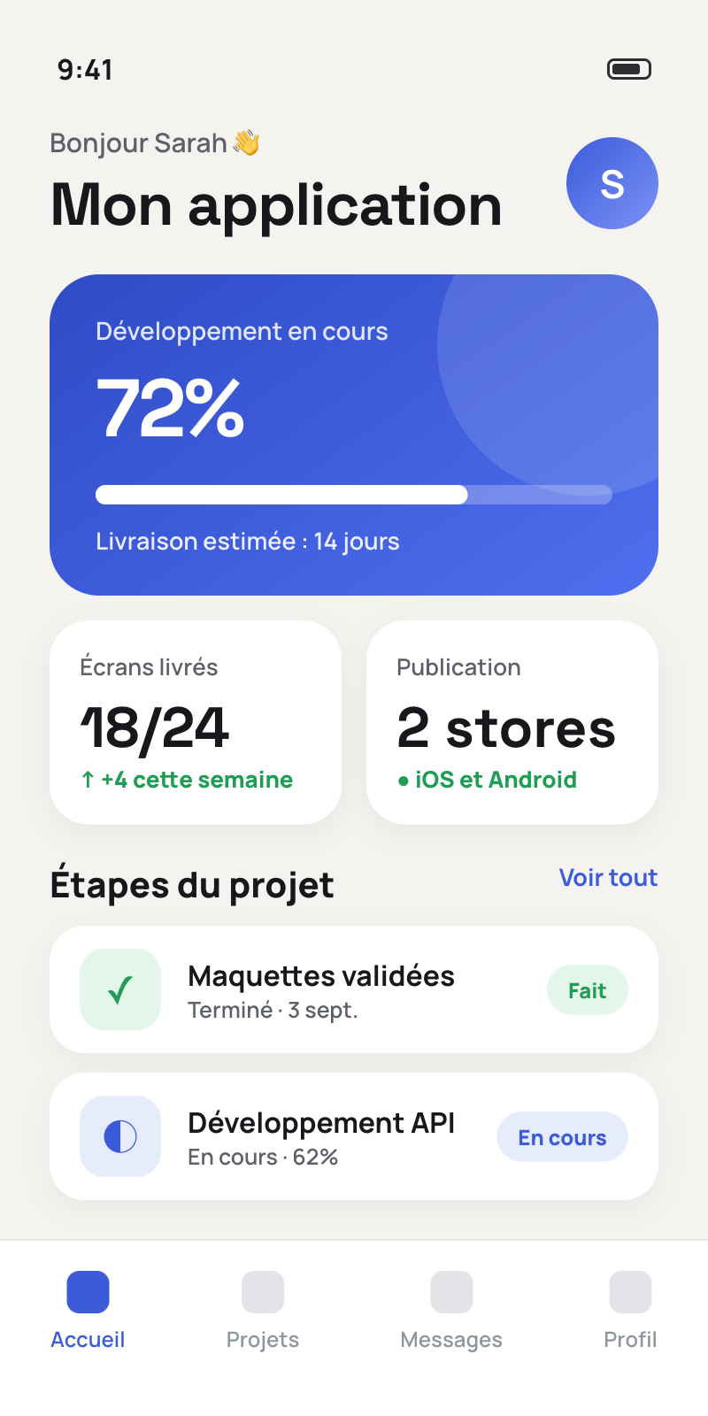 Aperçu d'écran d'application mobile